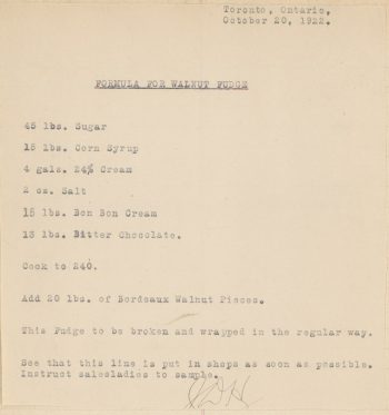 Typewritten fudge recipe