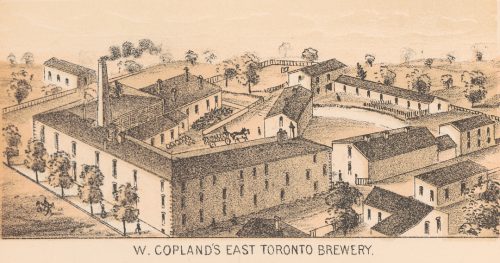 Illustration of brewery buildings