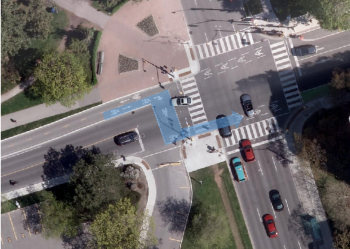 Aerial view of the cycling connection at Wellesley Street and Queens Park Crescent