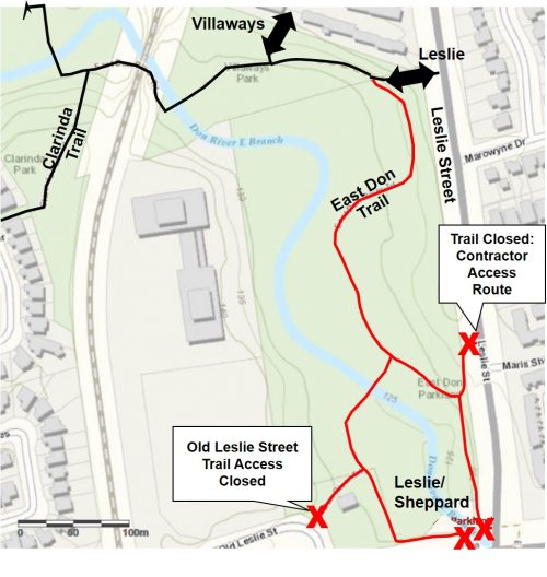 Map of trail access impacted by East Don Sewer Connections project