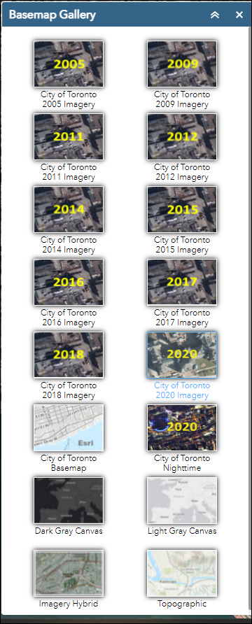 Basemap Gallery displaying all available basemaps