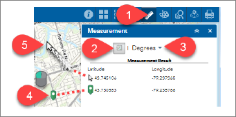 Display of Measurement tool for location to depict the lat/long of a location on the map