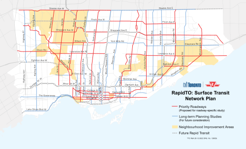 Map showing approved priority roadways for roadway-specific studies (red lines), as well as roadways for long-term planning studies (blue lines)