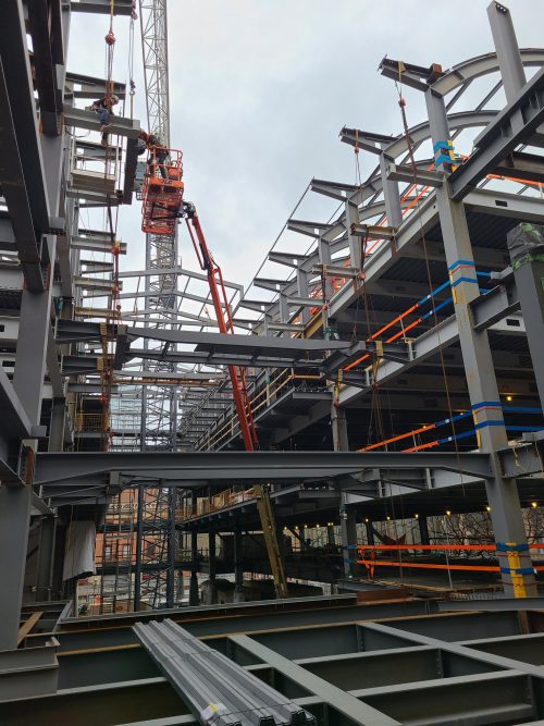 View of the North St. Lawrence Market steel framing from the inside.