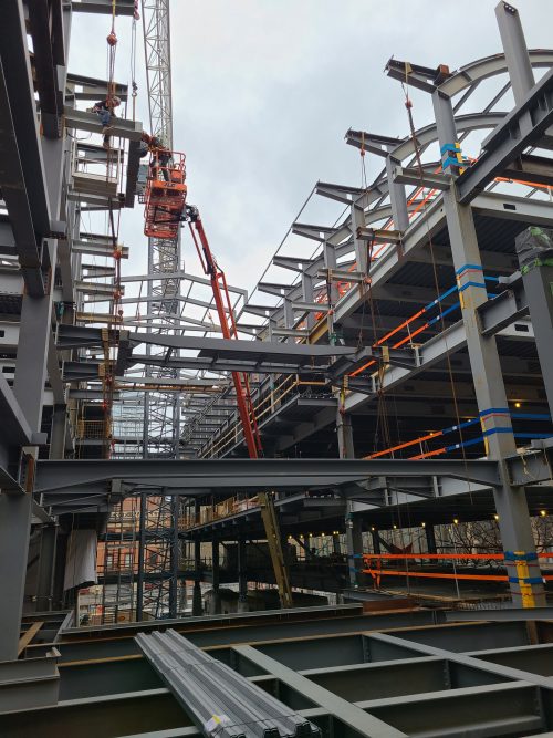 View of the North St. Lawrence Market steel framing from the inside.