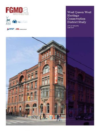 Cover page for the 2017 West Queen West Heritage Conservation District Study featuring an image of the Gladstone Hotel