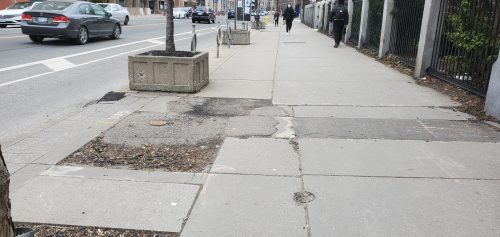 Image of current sidewalk condition on Bloor Street West. Please contact Paul Martin for more information at paul.martin@toronto.ca