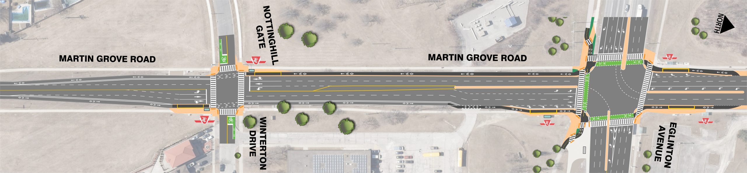 Aerial map image of over Eglinton Avenue West to Winterton Drive with proposed improvements