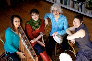 Four female musicians and instruments