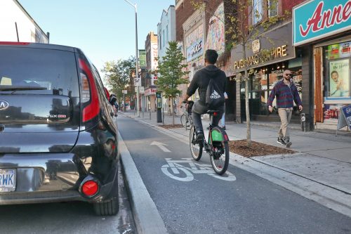 Image of Bike Lanes after reconstruction on Bloor Street West. Please contact Paul Martin for more information at paul.martin@toronto.ca