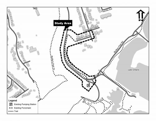 Map of Study Area in Bluffers Park. Along Bluffers Park Road. Please contact Regi Alexander at regi.alexander@toronto.ca for more information.