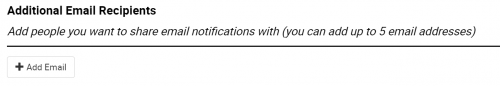 A screen within the Application Submission Tool that allows users to add additional recipients to receive email notifications from the City of Toronto.