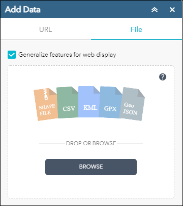 Display of the Add Data menu shown with "File" selected and a display of valid file types shown