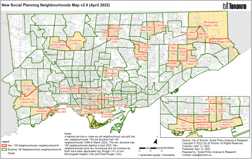 New 158 social planning neighbourhoods with split lines.