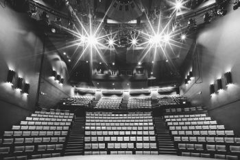 Black and white view from the stage of a concert hall
