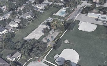 Aerial view of Wedgewood Park with proposed multi-use trail to the west of the parking lot