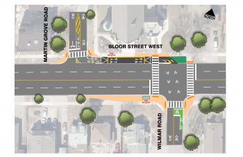 Aerial map image of the Bloor Street intersection with proposed improvements