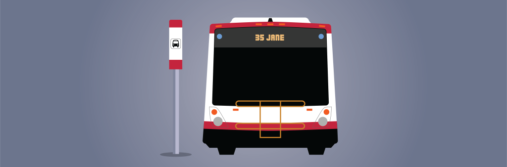35 Jane bus at a bus stop.