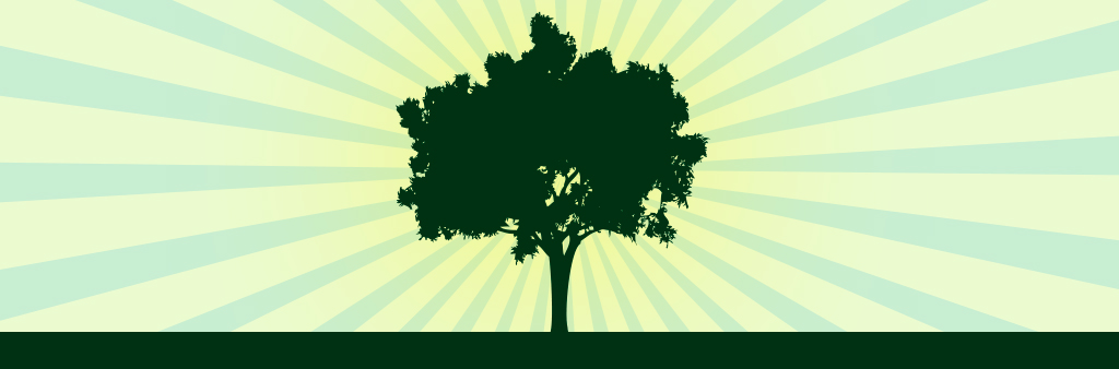 A graphic oak tree silhouette on light green and yellow background