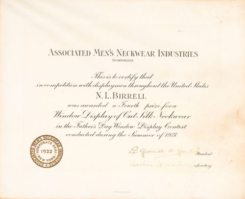 Text certificate with a stamped seal.