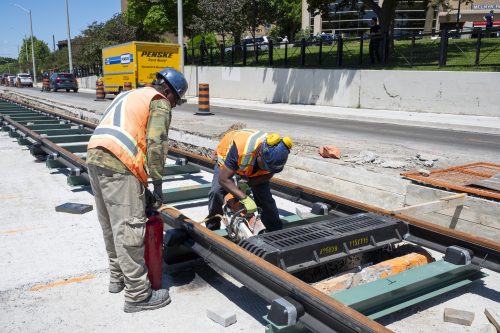 Images of construction at 416-392-0472 or kqqr@toronto.ca the King Queen Queensway Roncesvalles intersection. For more information please contact Michael Vieira at 416 392 0472 or kqqr@toronto.ca