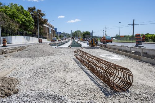 Images of construction at 416-392-0472 or kqqr@toronto.ca the King Queen Queensway Roncesvalles intersection. For more information please contact Michael Vieira at 416 392 0472 or kqqr@toronto.ca