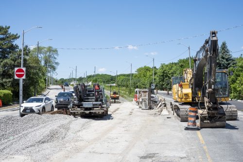 Images of construction at 416-392-0472 or kqqr@toronto.ca the King Queen Queensway Roncesvalles intersection. For more information please contact Michael Vieira at 416 392 0472 or kqqr@toronto.ca