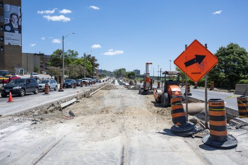 Images of construction at 416-392-0472 or kqqr@toronto.ca the King Queen Queensway Roncesvalles intersection. For more information please contact Michael Vieira at 416 392 0472 or kqqr@toronto.ca