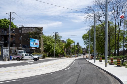 Images of construction at 416-392-0472 or kqqr@toronto.ca the King Queen Queensway Roncesvalles intersection. For more information please contact Michael Vieira at 416 392 0472 or kqqr@toronto.ca