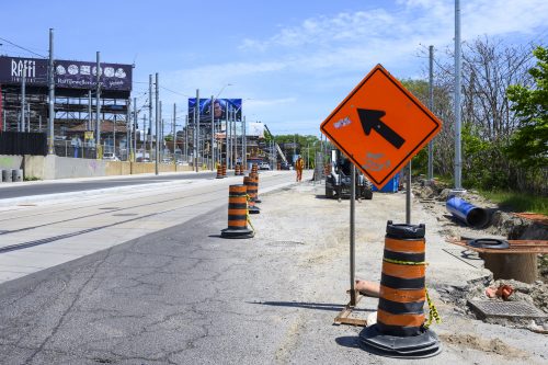 Images of construction at 416-392-0472 or kqqr@toronto.ca the King Queen Queensway Roncesvalles intersection. For more information please contact Michael Vieira at 416 392 0472 or kqqr@toronto.ca