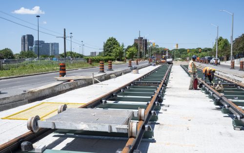 Images of construction at 416-392-0472 or kqqr@toronto.ca the King Queen Queensway Roncesvalles intersection. For more information please contact Michael Vieira at 416 392 0472 or kqqr@toronto.ca