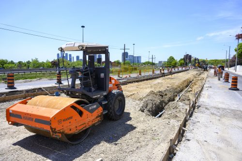 Images of construction at 416-392-0472 or kqqr@toronto.ca the King Queen Queensway Roncesvalles intersection. For more information please contact Michael Vieira at 416 392 0472 or kqqr@toronto.ca