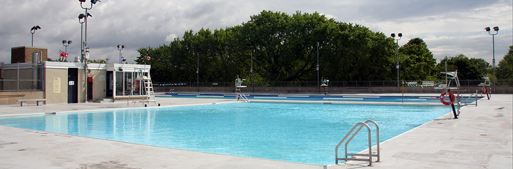 A pool filled with water before the day of swimming begins.