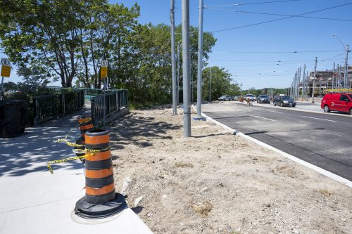 Images of construction at 416-392-0472 or kqqr@toronto.ca the King Queen Queensway Roncesvalles intersection. For more information please contact Michael Vieira at 416 392 0472 or kqqr@toronto.ca