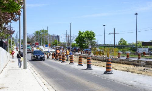 Images of construction at 416-392-0472 or kqqr@toronto.ca the King Queen Queensway Roncesvalles intersection. For more information please contact Michael Vieira at 416 392 0472 or kqqr@toronto.ca