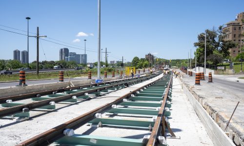 Images of construction at 416-392-0472 or kqqr@toronto.ca the King Queen Queensway Roncesvalles intersection. For more information please contact Michael Vieira at 416 392 0472 or kqqr@toronto.ca