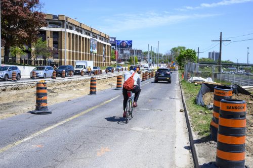 Images of construction at 416-392-0472 or kqqr@toronto.ca the King Queen Queensway Roncesvalles intersection. For more information please contact Michael Vieira at 416 392 0472 or kqqr@toronto.ca