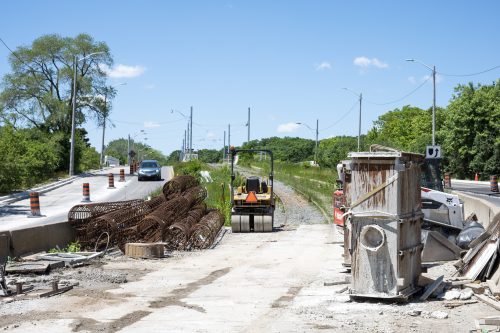 Images of construction at 416-392-0472 or kqqr@toronto.ca the King Queen Queensway Roncesvalles intersection. For more information please contact Michael Vieira at 416 392 0472 or kqqr@toronto.ca