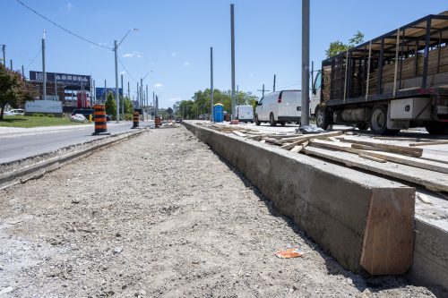 Images of construction at 416-392-0472 or kqqr@toronto.ca the King Queen Queensway Roncesvalles intersection. For more information please contact Michael Vieira at 416 392 0472 or kqqr@toronto.ca