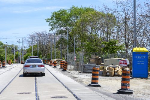 Images of construction at 416-392-0472 or kqqr@toronto.ca the King Queen Queensway Roncesvalles intersection. For more information please contact Michael Vieira at 416 392 0472 or kqqr@toronto.ca