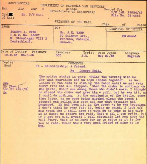 Image of a Record from Lance Corporal Joseph Ryan