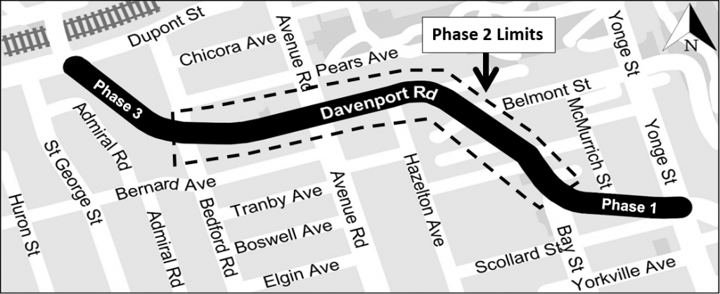 Map of phased upgrades on Davenport Road