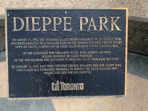 A plaque at the Dieppe Park