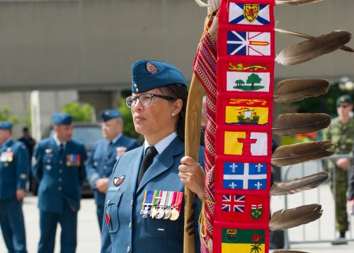 Eagle staff carried at the Presentation of Colours of the Royal Canadian Air Force, Toronto City Hall, August 2017