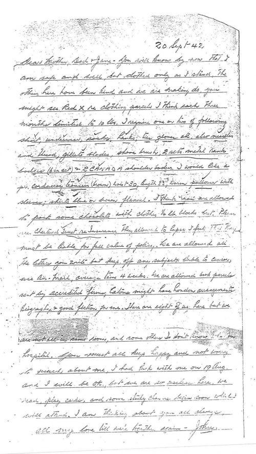 An image of a letter that John Housser wrote home