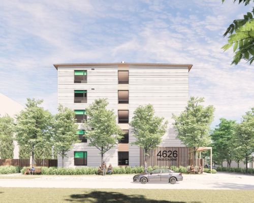 Preliminary artist’s rendering of the modular building, from Orchard Park Dr. Final design subject to approval.