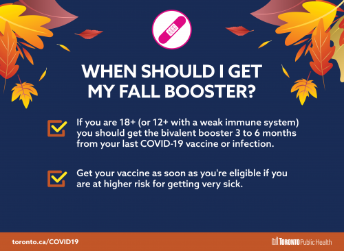 A fall themed graphic informing residents to get a fall booster as soon as eligible