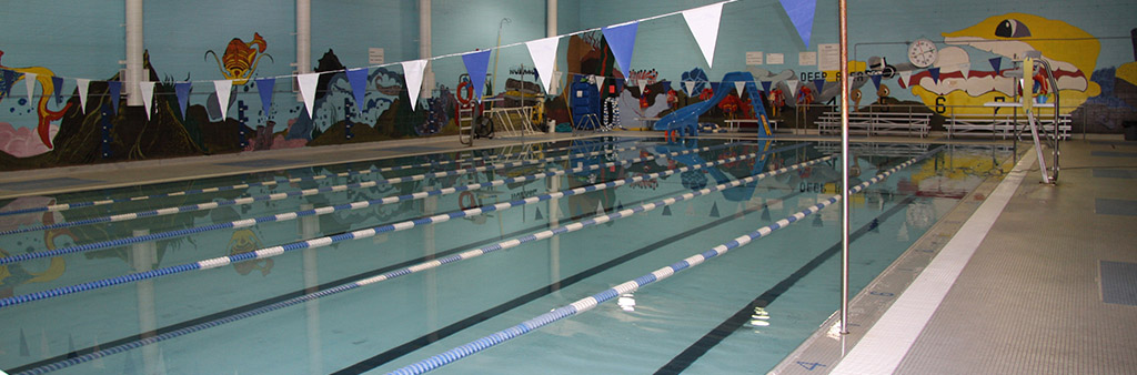 The indoor pool at the facility, full of water.