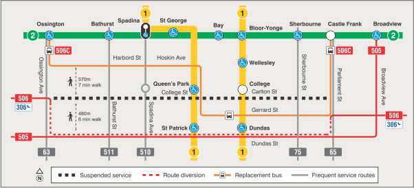 Map of 506 Carlton streetcar route effect Oct 13. Michael Vieira 416-392-0472