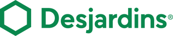Green Desjardins logo with hexagon on left side. 
